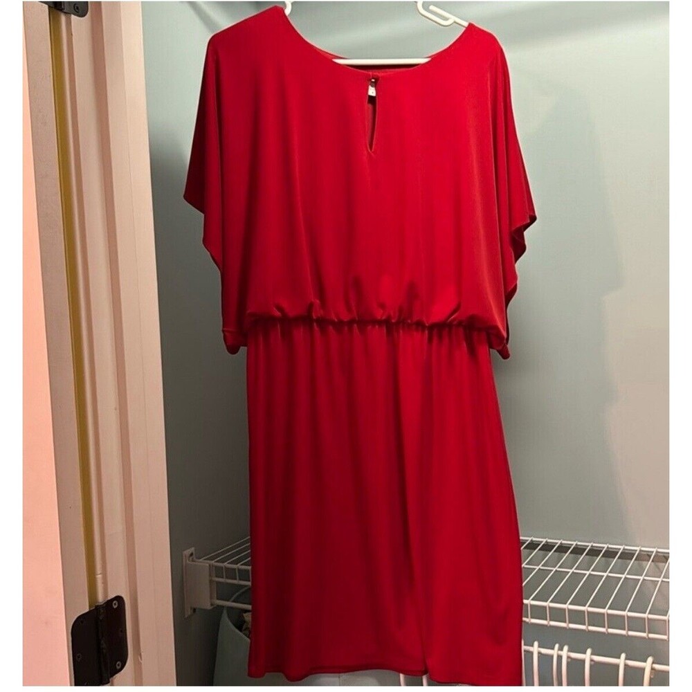 Coldwater Creek Red Blouson Dress Size 8 Stretch Knee Length Retro Style